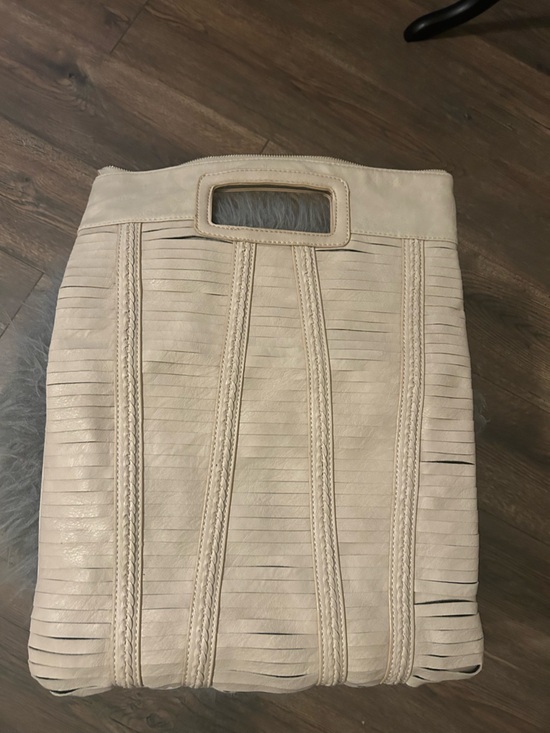 Handbags - Cream Leather Fringe Panel Clutch Bag